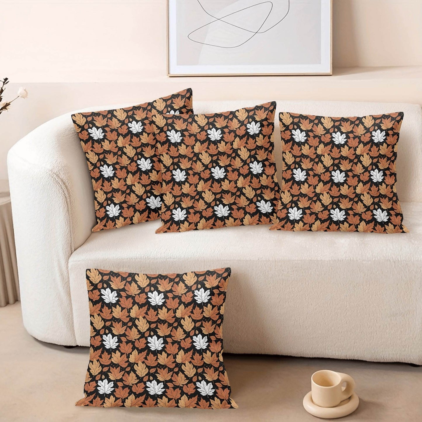 Maple Leaves Peach Velvet 4 Pcs Square Pillow Case Covers (5 sizes) - DeRose Seasonal