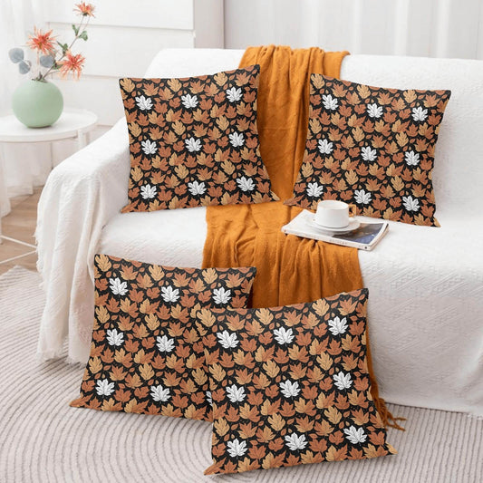Maple Leaves Peach Velvet 4 Pcs Square Pillow Case Covers (5 sizes) - DeRose Seasonal