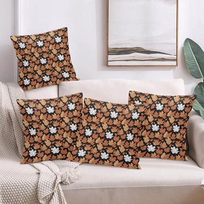 Maple Leaves Peach Velvet 4 Pcs Square Pillow Case Covers (5 sizes) - DeRose Seasonal