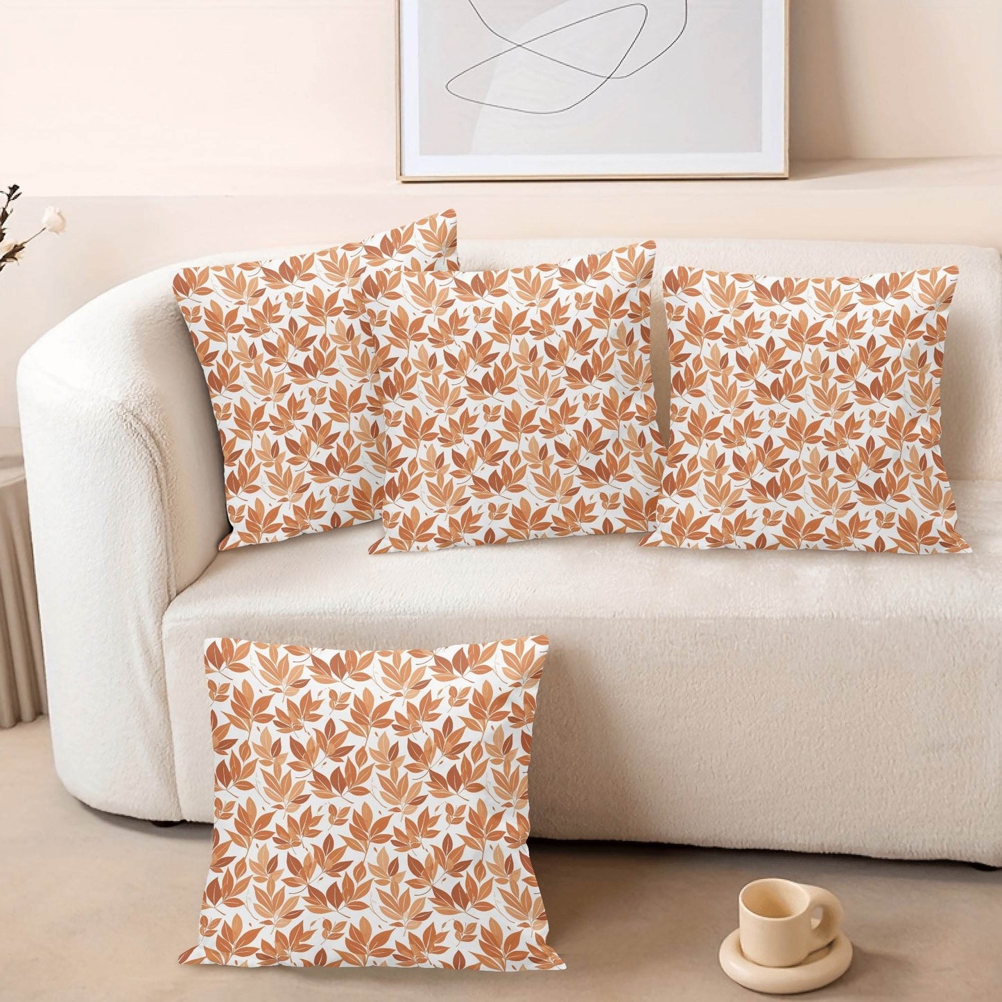 Autumn Leaves Peach Velvet 4 Pcs Square Pillow Case Covers (5 sizes) - DeRose Seasonal