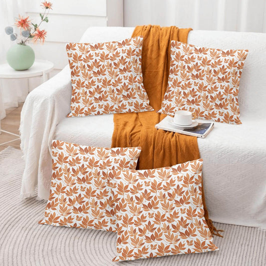 Autumn Leaves Peach Velvet 4 Pcs Square Pillow Case Covers (5 sizes) - DeRose Seasonal