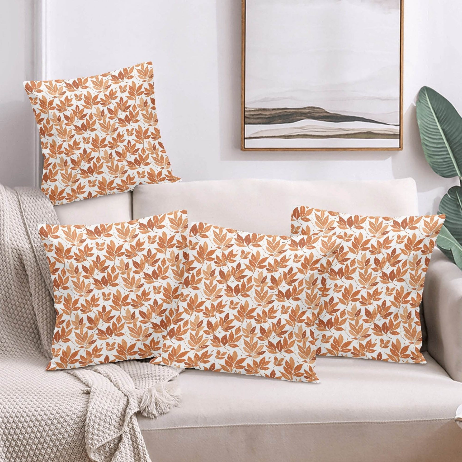 Autumn Leaves Peach Velvet 4 Pcs Square Pillow Case Covers (5 sizes) - DeRose Seasonal
