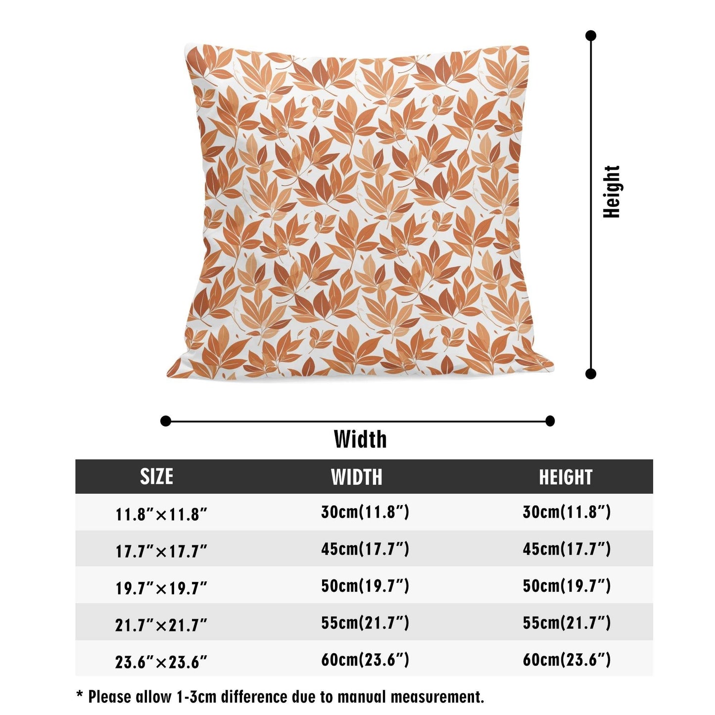 Autumn Leaves Peach Velvet 4 Pcs Square Pillow Case Covers (5 sizes) - DeRose Seasonal