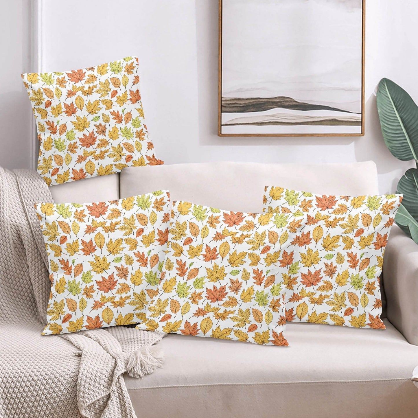 Autumn Peach Velvet 4 Pcs Square Pillow Case Covers (5 sizes) - DeRose Seasonal