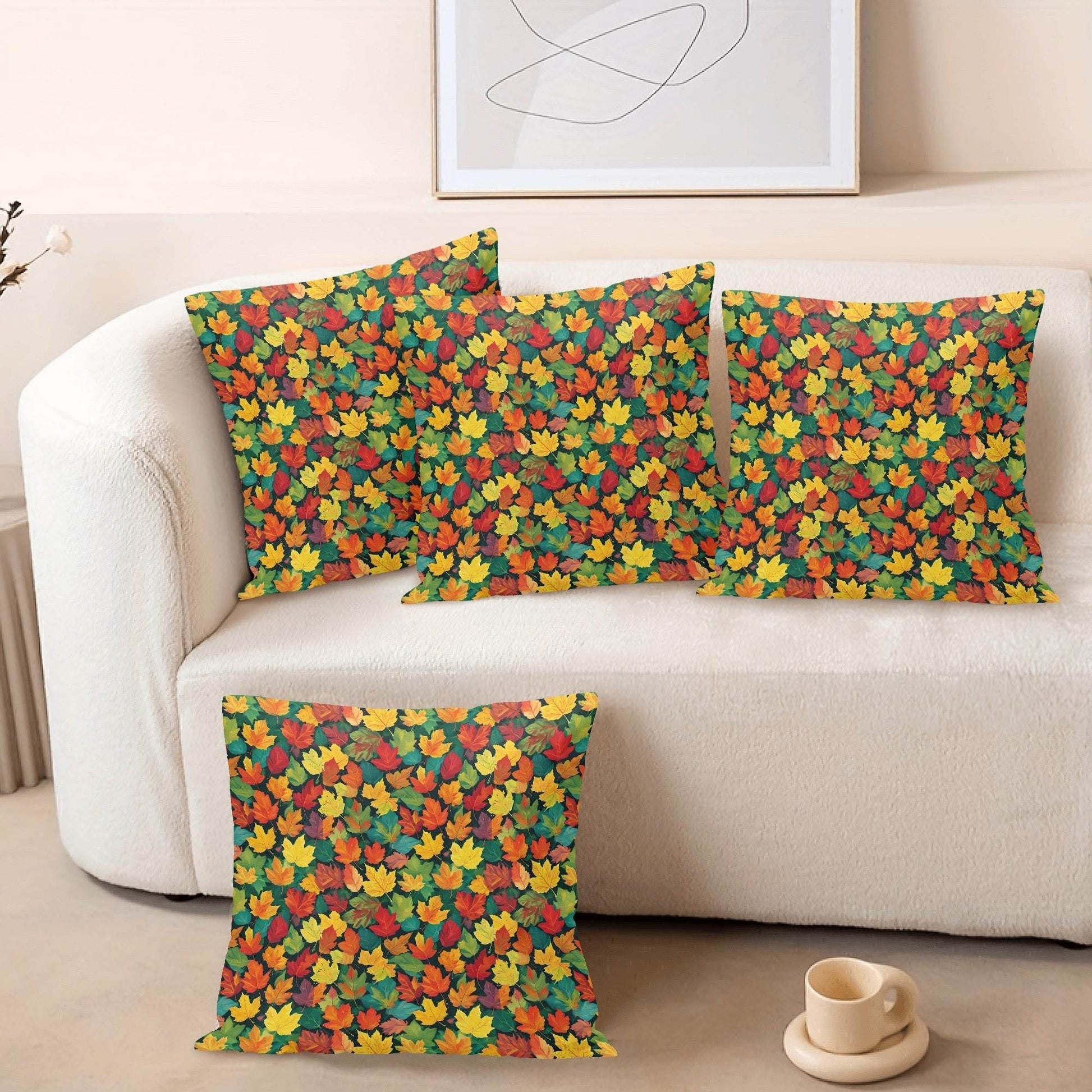 Colorful Leaves Peach Velvet 4 Pcs Square Pillow Case Covers (5 sizes) - DeRose Seasonal
