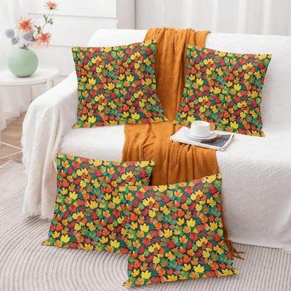 Colorful Leaves Peach Velvet 4 Pcs Square Pillow Case Covers (5 sizes) - DeRose Seasonal