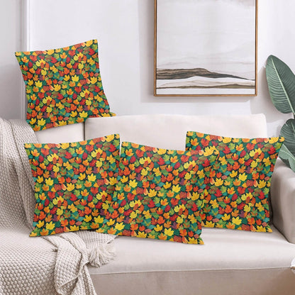 Colorful Leaves Peach Velvet 4 Pcs Square Pillow Case Covers (5 sizes) - DeRose Seasonal