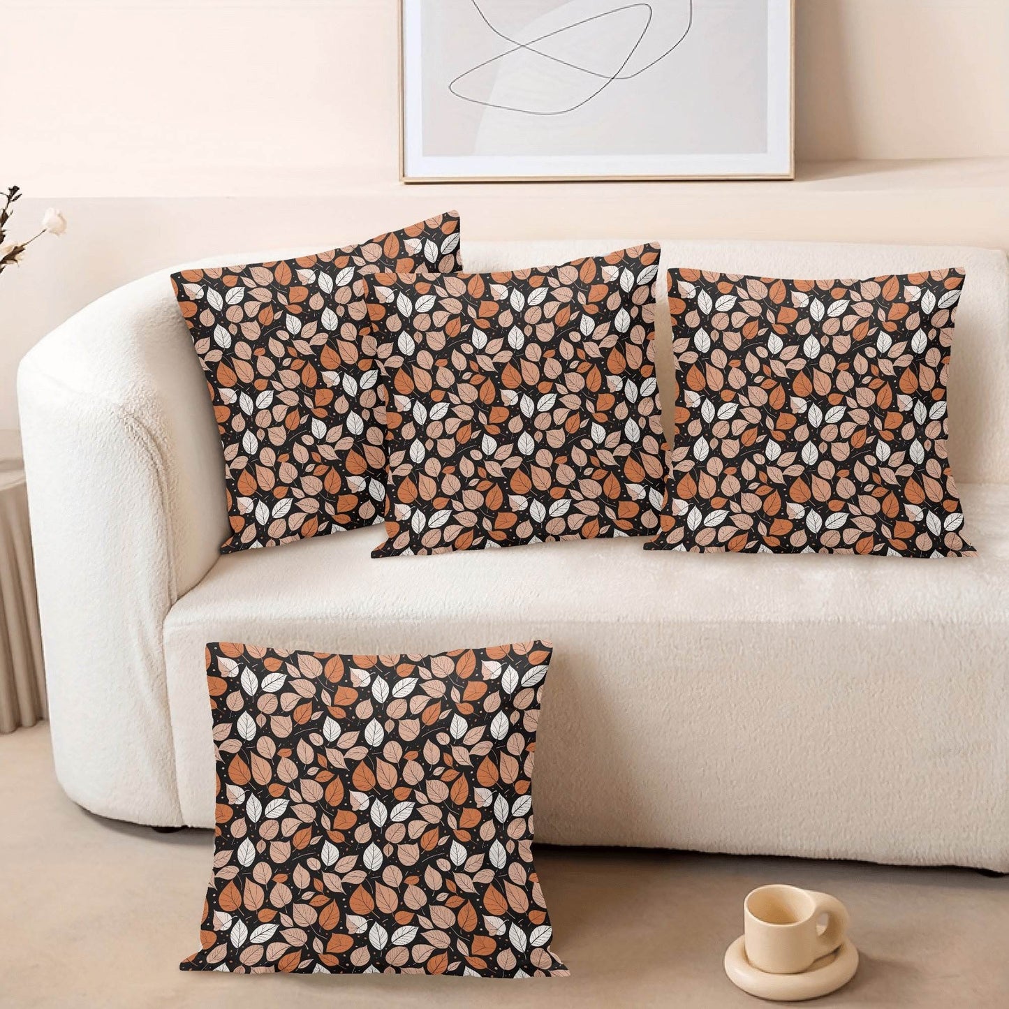 Dark Leaves Peach Velvet 4 Pcs Square Pillow Case Covers (5 sizes) - DeRose Seasonal