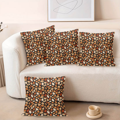 Red Leaves Peach Velvet 4 Pcs Square Pillow Case Covers (5 sizes) - DeRose Seasonal