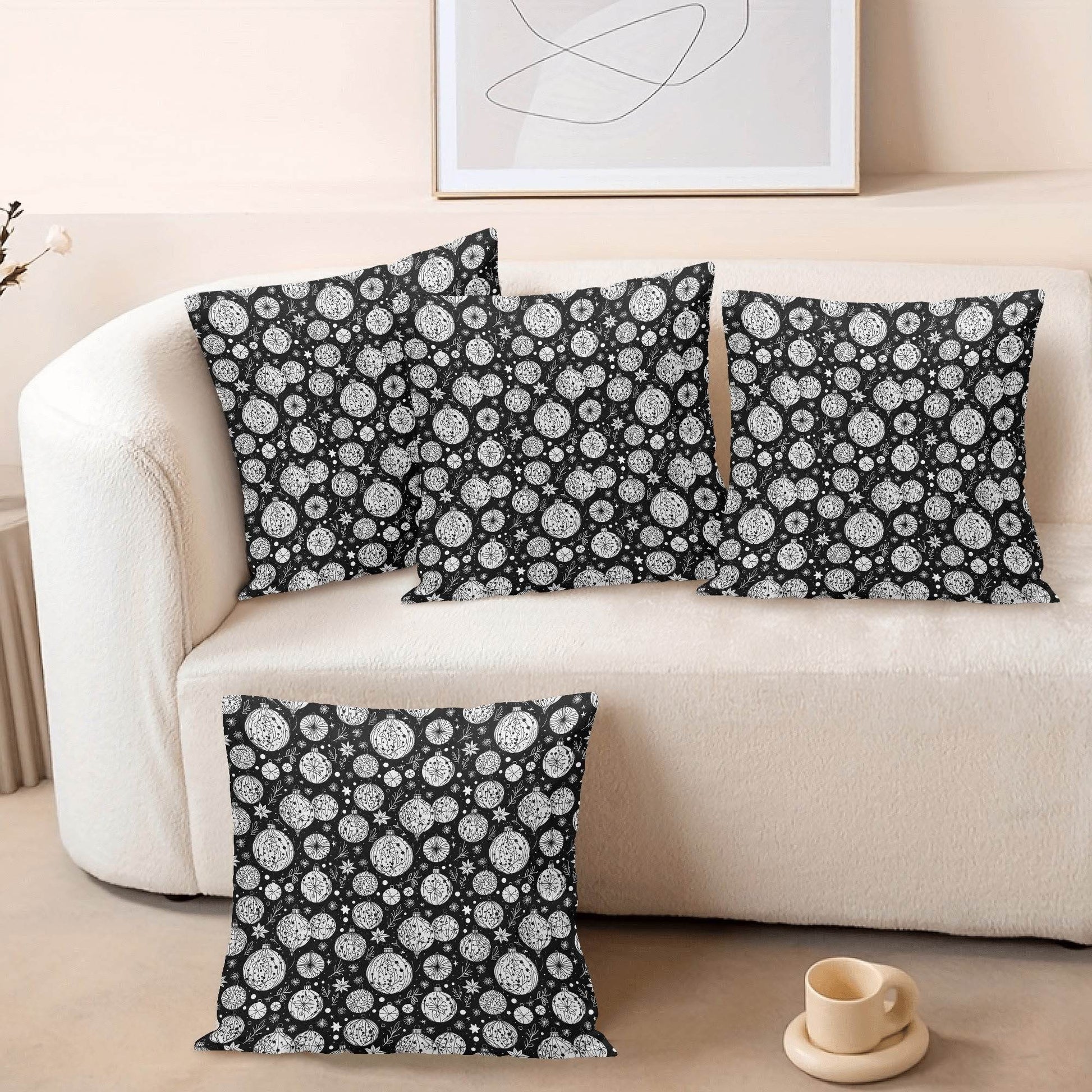 Black and White Ornament Peach Velvet 4 Pcs Square Pillow Case Covers (5 sizes) - DeRose Seasonal