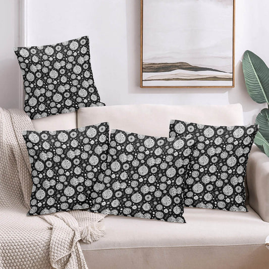 Black and White Ornament Peach Velvet 4 Pcs Square Pillow Case Covers (5 sizes) - DeRose Seasonal