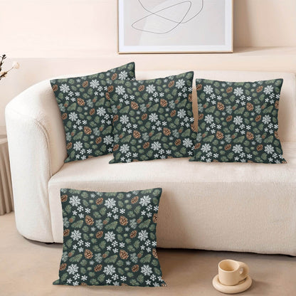 Snowflake Pine Peach Velvet 4 Pcs Square Pillow Case Covers (5 sizes) - DeRose Seasonal