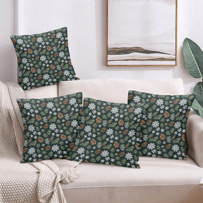 Snowflake Pine Peach Velvet 4 Pcs Square Pillow Case Covers (5 sizes) - DeRose Seasonal