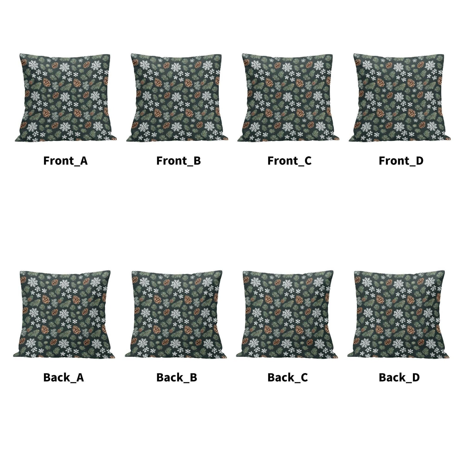 Snowflake Pine Peach Velvet 4 Pcs Square Pillow Case Covers (5 sizes) - DeRose Seasonal