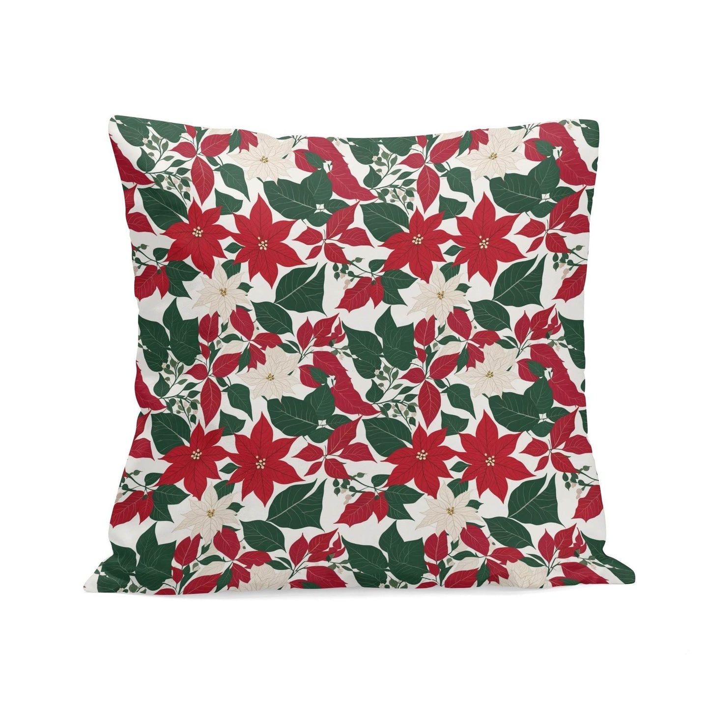 Red and White Poinsettia Peach Velvet 4 Pcs Square Pillow Case Covers (5 sizes) - DeRose Seasonal