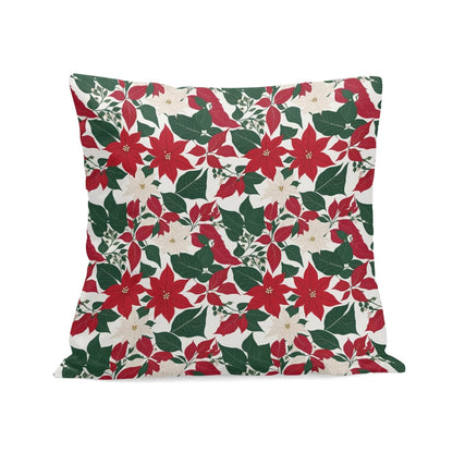 Red and White Poinsettia Peach Velvet 4 Pcs Square Pillow Case Covers (5 sizes) - DeRose Seasonal