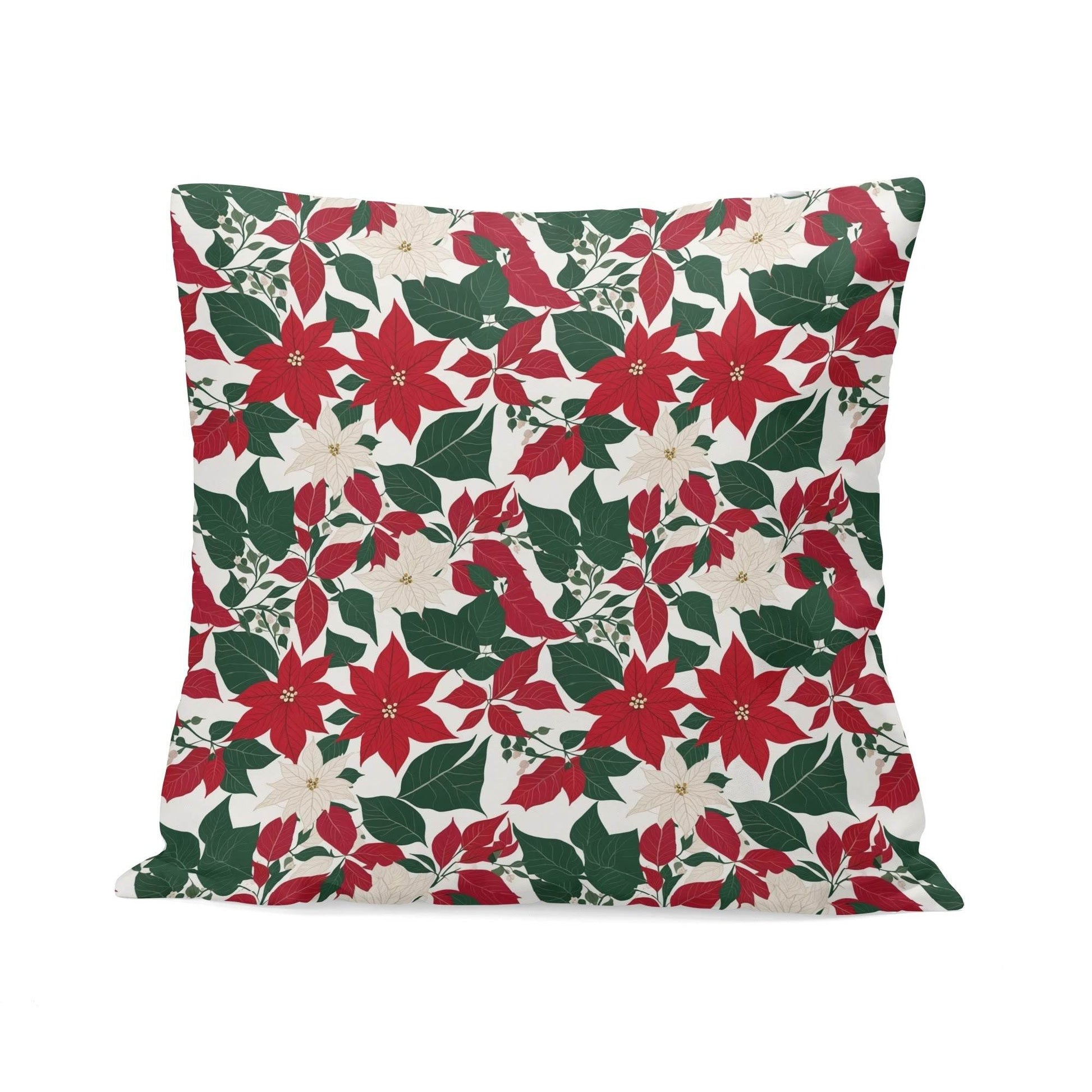 Red and White Poinsettia Peach Velvet 4 Pcs Square Pillow Case Covers (5 sizes) - DeRose Seasonal