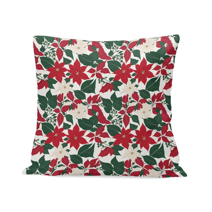 Red and White Poinsettia Peach Velvet 4 Pcs Square Pillow Case Covers (5 sizes) - DeRose Seasonal