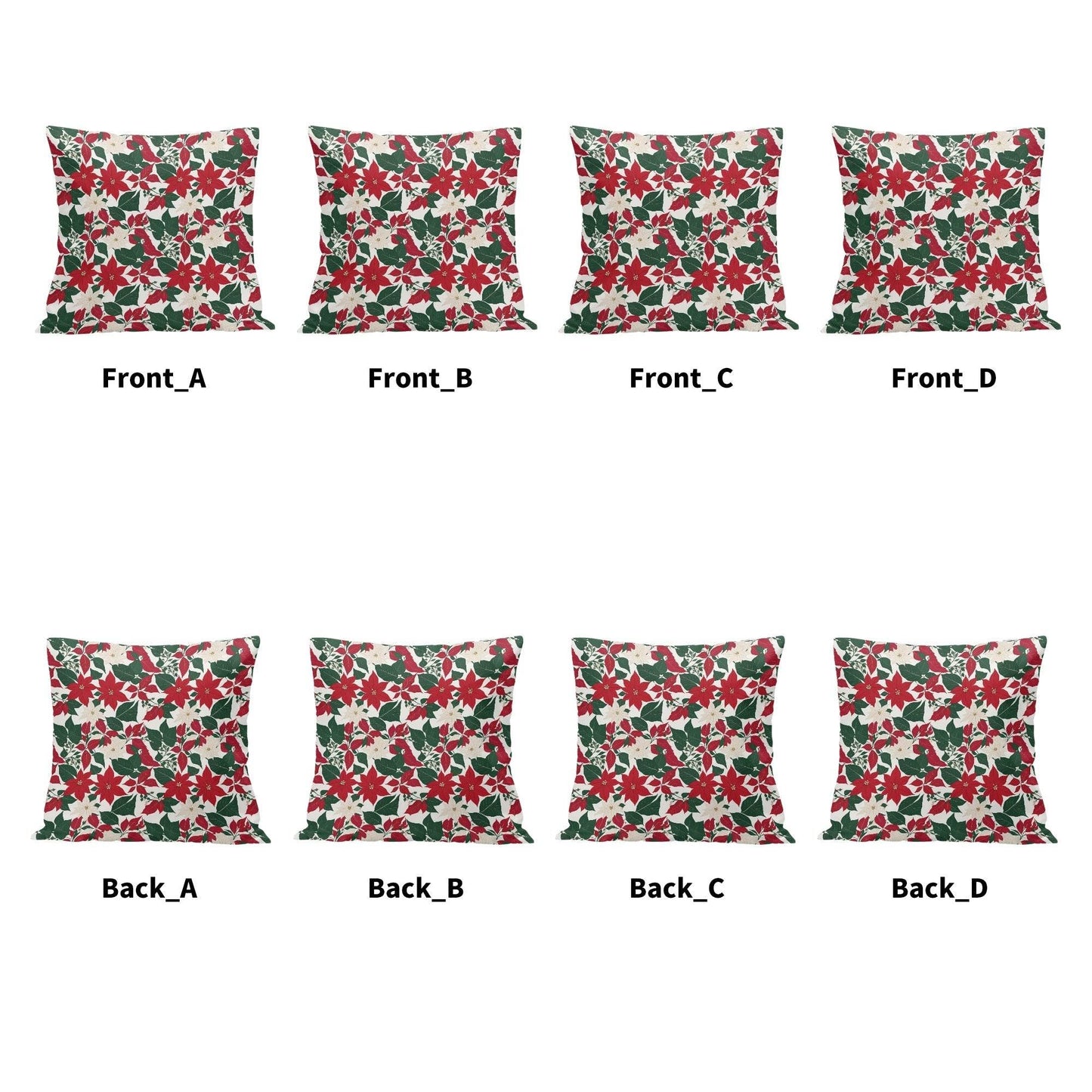 Red and White Poinsettia Peach Velvet 4 Pcs Square Pillow Case Covers (5 sizes) - DeRose Seasonal