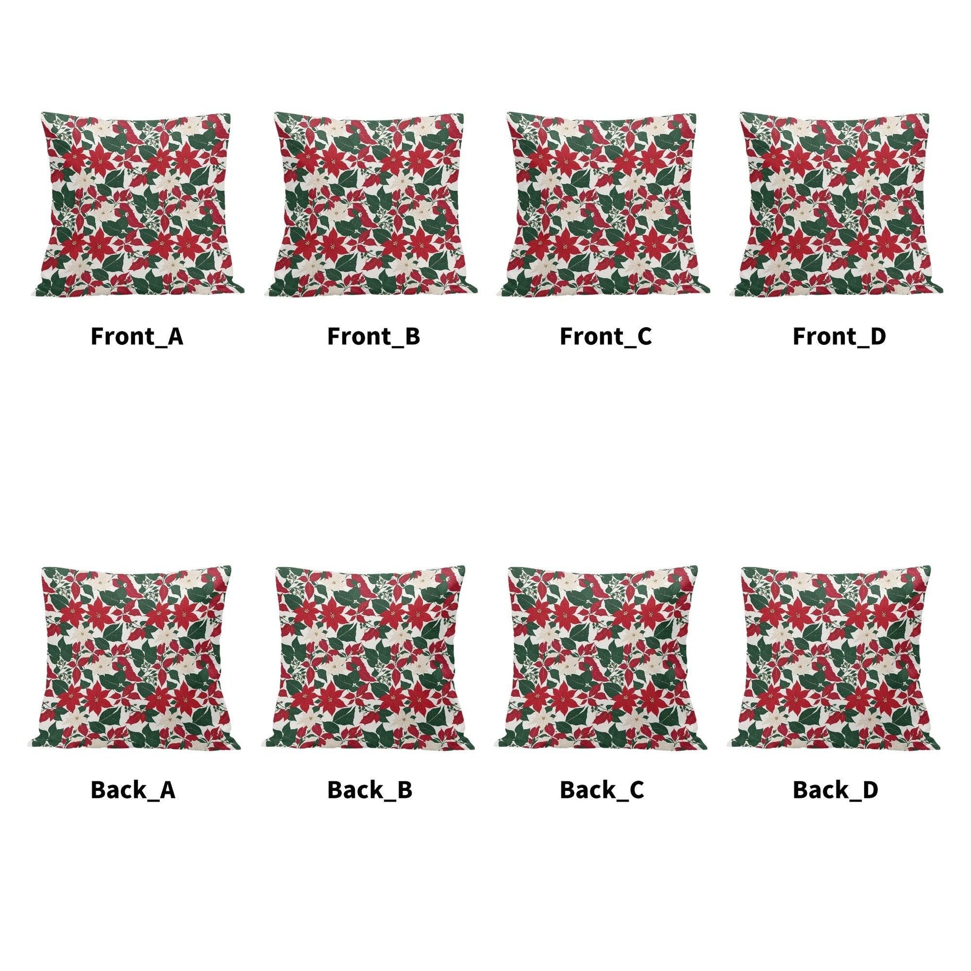Red and White Poinsettia Peach Velvet 4 Pcs Square Pillow Case Covers (5 sizes) - DeRose Seasonal