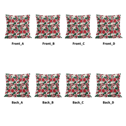 Red and White Poinsettia Peach Velvet 4 Pcs Square Pillow Case Covers (5 sizes) - DeRose Seasonal