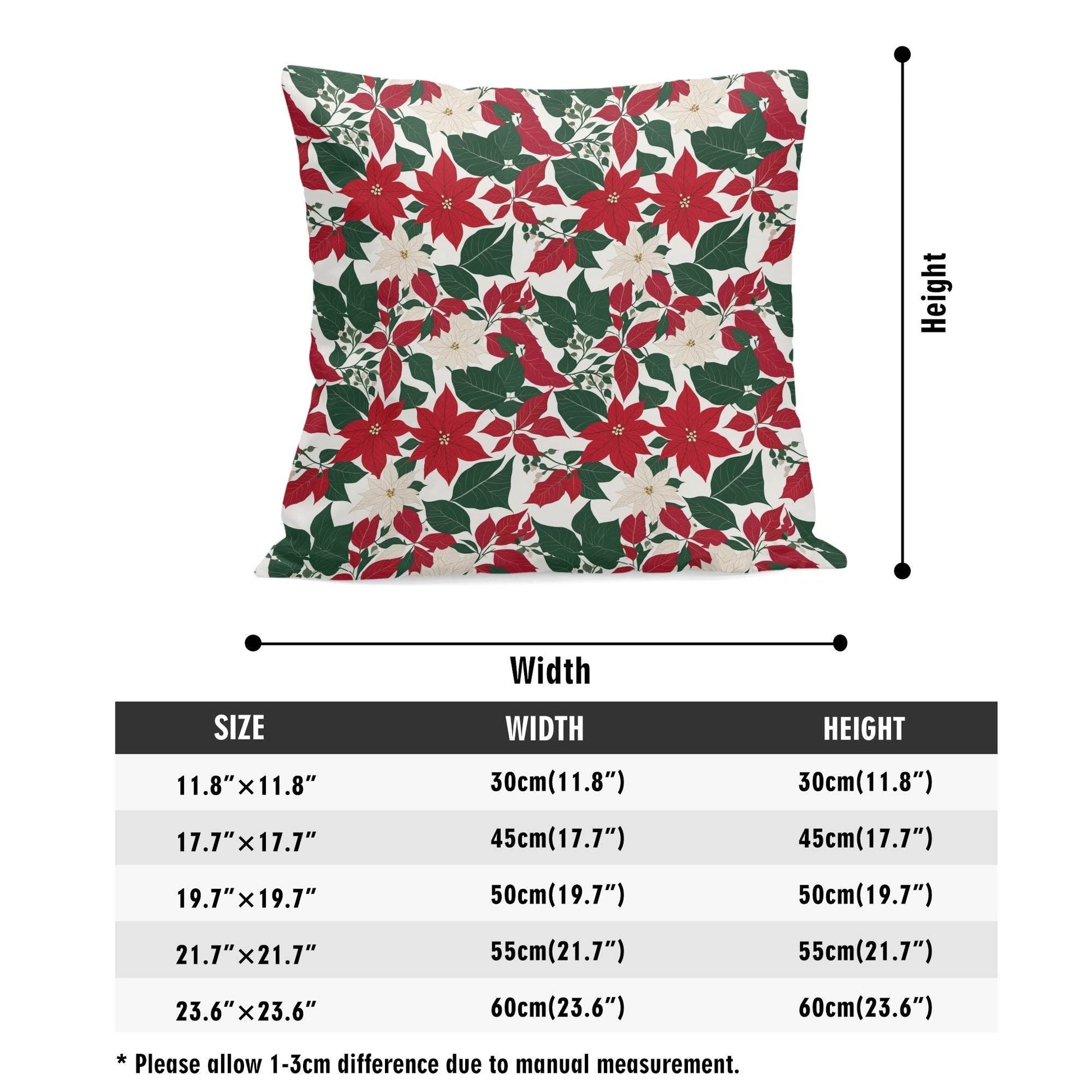 Red and White Poinsettia Peach Velvet 4 Pcs Square Pillow Case Covers (5 sizes) - DeRose Seasonal
