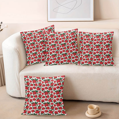 Poinsettia Floral Peach Velvet 4 Pcs Square Pillow Case Covers (5 sizes) - DeRose Seasonal