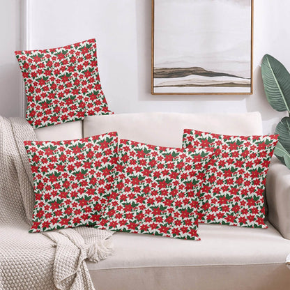 Poinsettia Floral Peach Velvet 4 Pcs Square Pillow Case Covers (5 sizes) - DeRose Seasonal