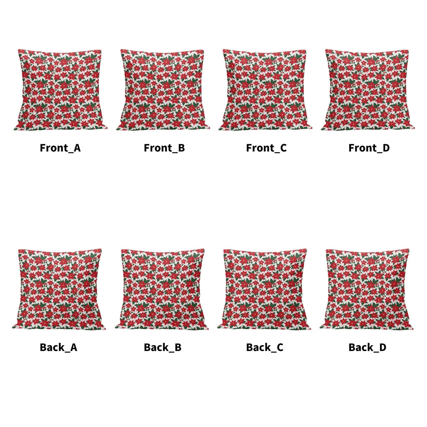 Poinsettia Floral Peach Velvet 4 Pcs Square Pillow Case Covers (5 sizes) - DeRose Seasonal