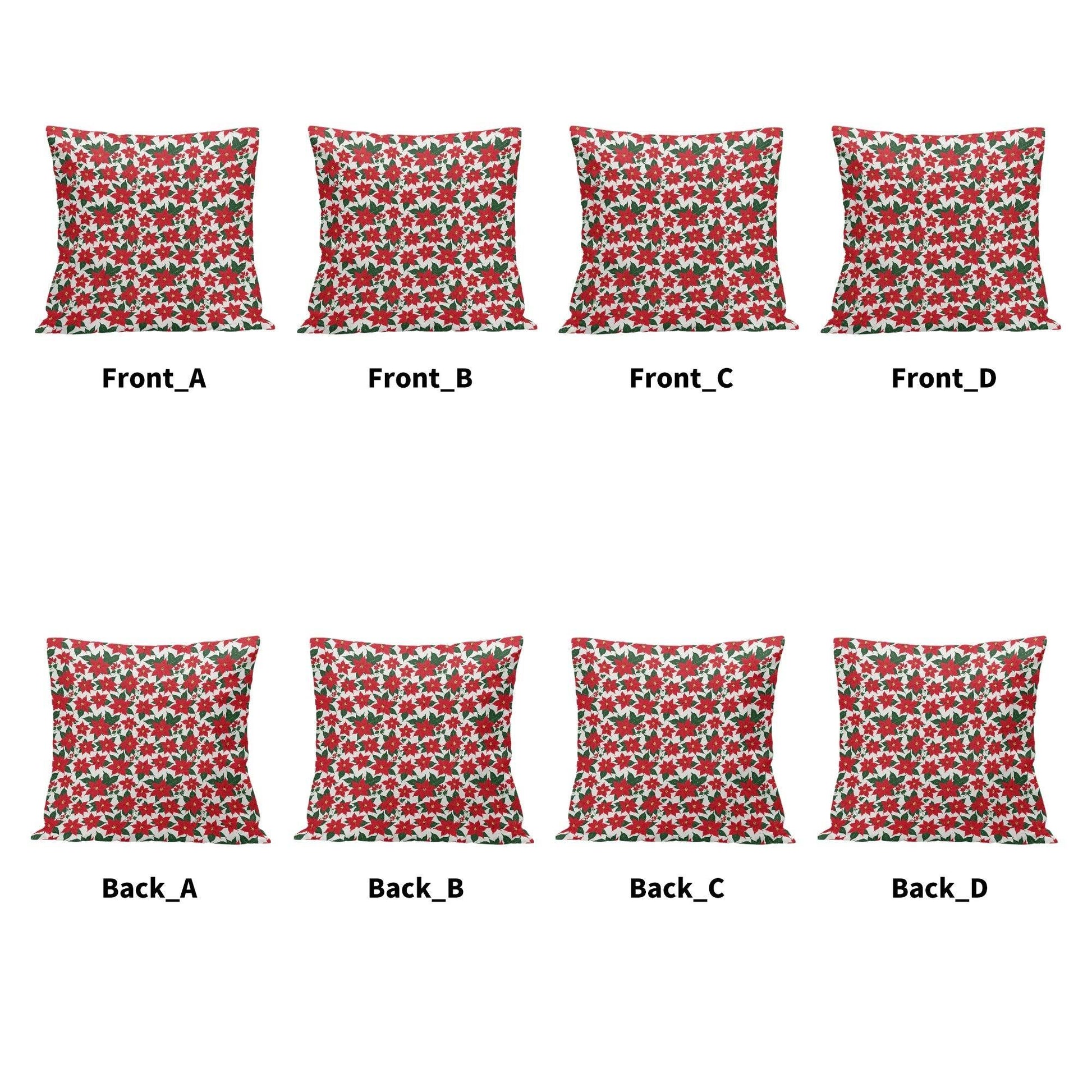 Poinsettia Floral Peach Velvet 4 Pcs Square Pillow Case Covers (5 sizes) - DeRose Seasonal