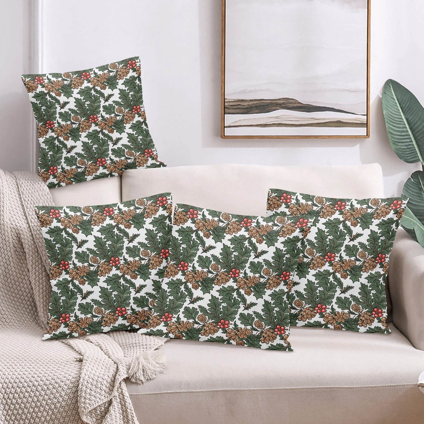 Holly Pine Peach Velvet 4 Pcs Square Pillow Case Covers (5 sizes) - DeRose Seasonal