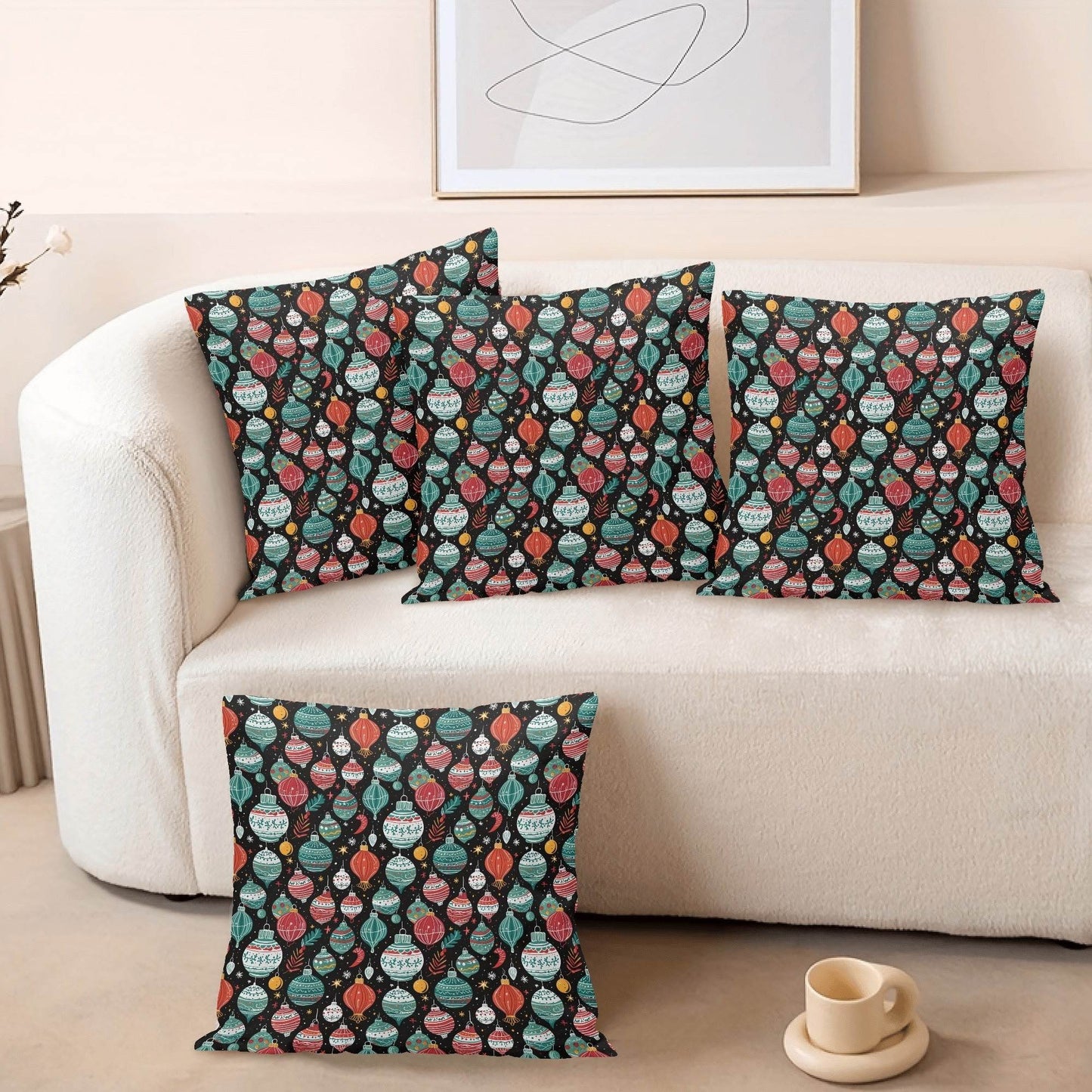 Big Ornaments Peach Velvet 4 Pcs Square Pillow Case Covers (5 sizes) - DeRose Seasonal
