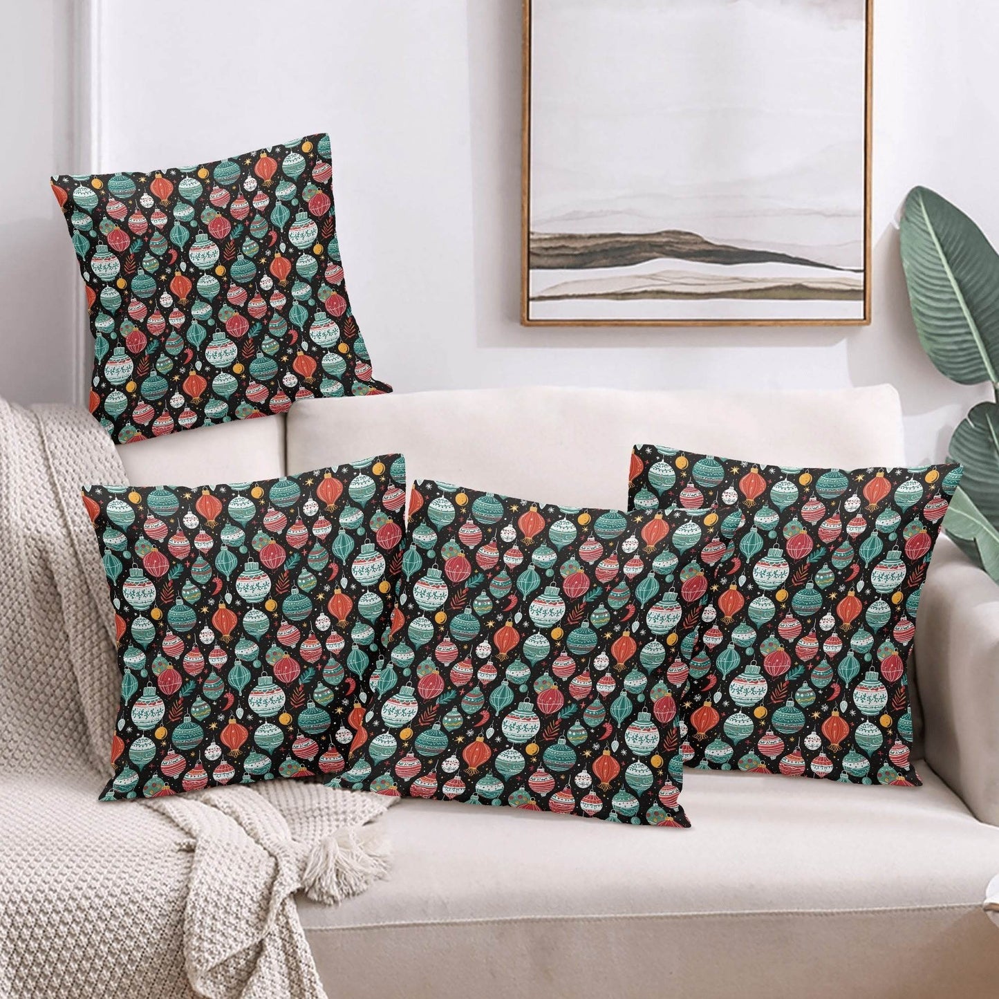 Big Ornaments Peach Velvet 4 Pcs Square Pillow Case Covers (5 sizes) - DeRose Seasonal