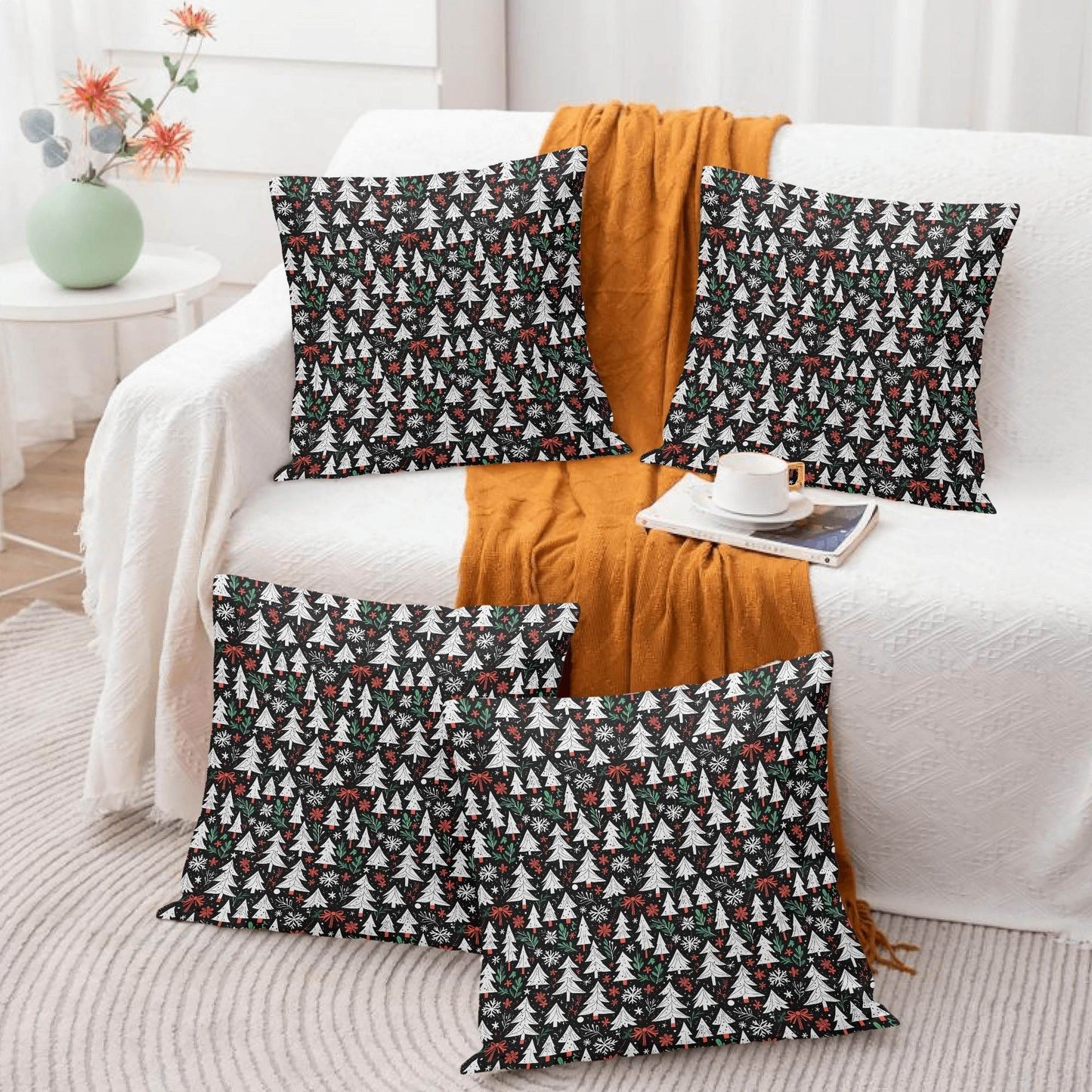 Christmas Trees Peach Velvet 4 Pcs Square Pillow Case Covers (5 sizes) - DeRose Seasonal