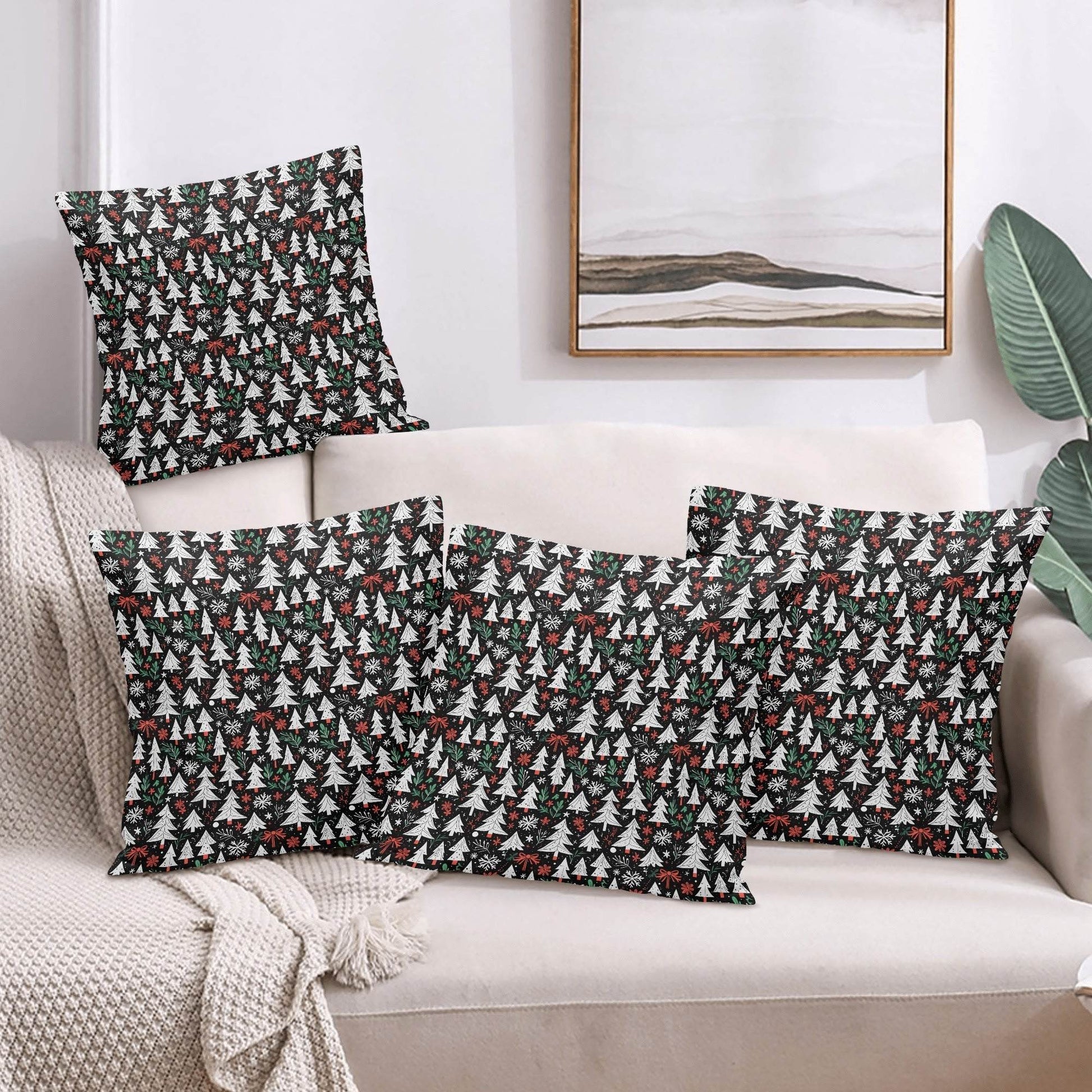 Christmas Trees Peach Velvet 4 Pcs Square Pillow Case Covers (5 sizes) - DeRose Seasonal