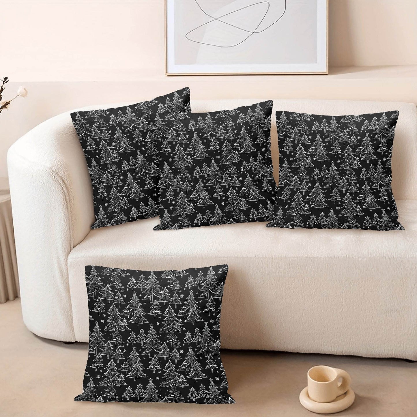 Black and White Trees Peach Velvet 4 Pcs Square Pillow Case Covers (5 sizes) - DeRose Seasonal