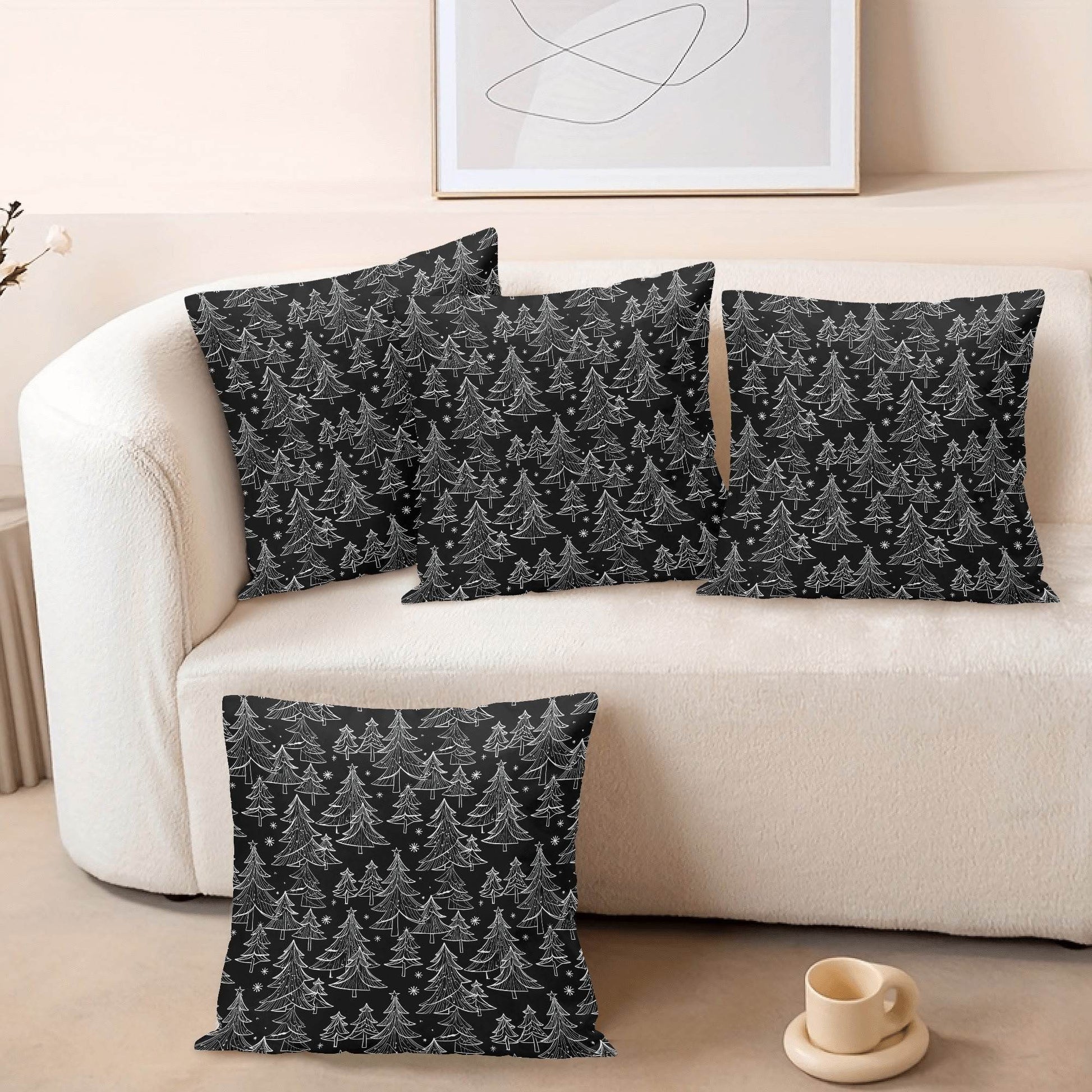Black and White Trees Peach Velvet 4 Pcs Square Pillow Case Covers (5 sizes) - DeRose Seasonal