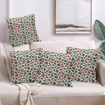 Holly Bows Peach Velvet 4 Pcs Square Pillow Case Covers (5 sizes) - DeRose Seasonal