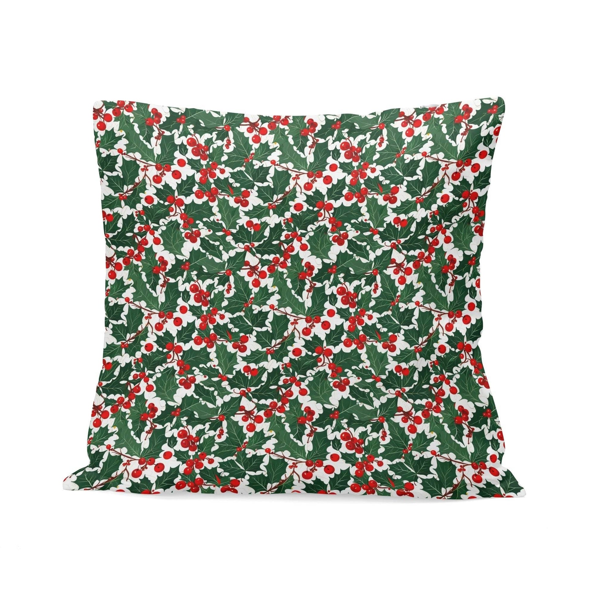 Christmas Holly Peach Velvet 4 Pcs Square Pillow Case Covers (5 sizes) - DeRose Seasonal