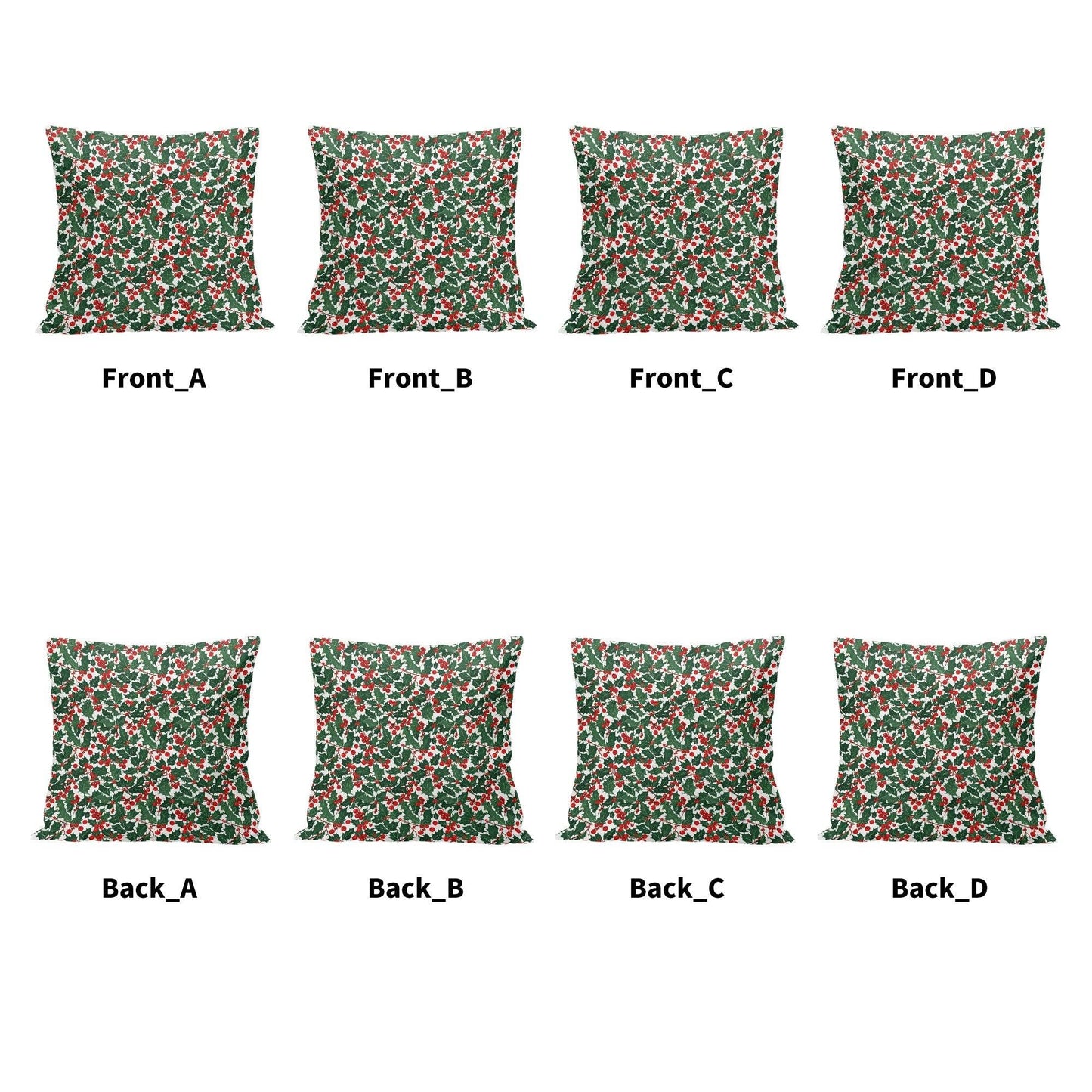 Christmas Holly Peach Velvet 4 Pcs Square Pillow Case Covers (5 sizes) - DeRose Seasonal