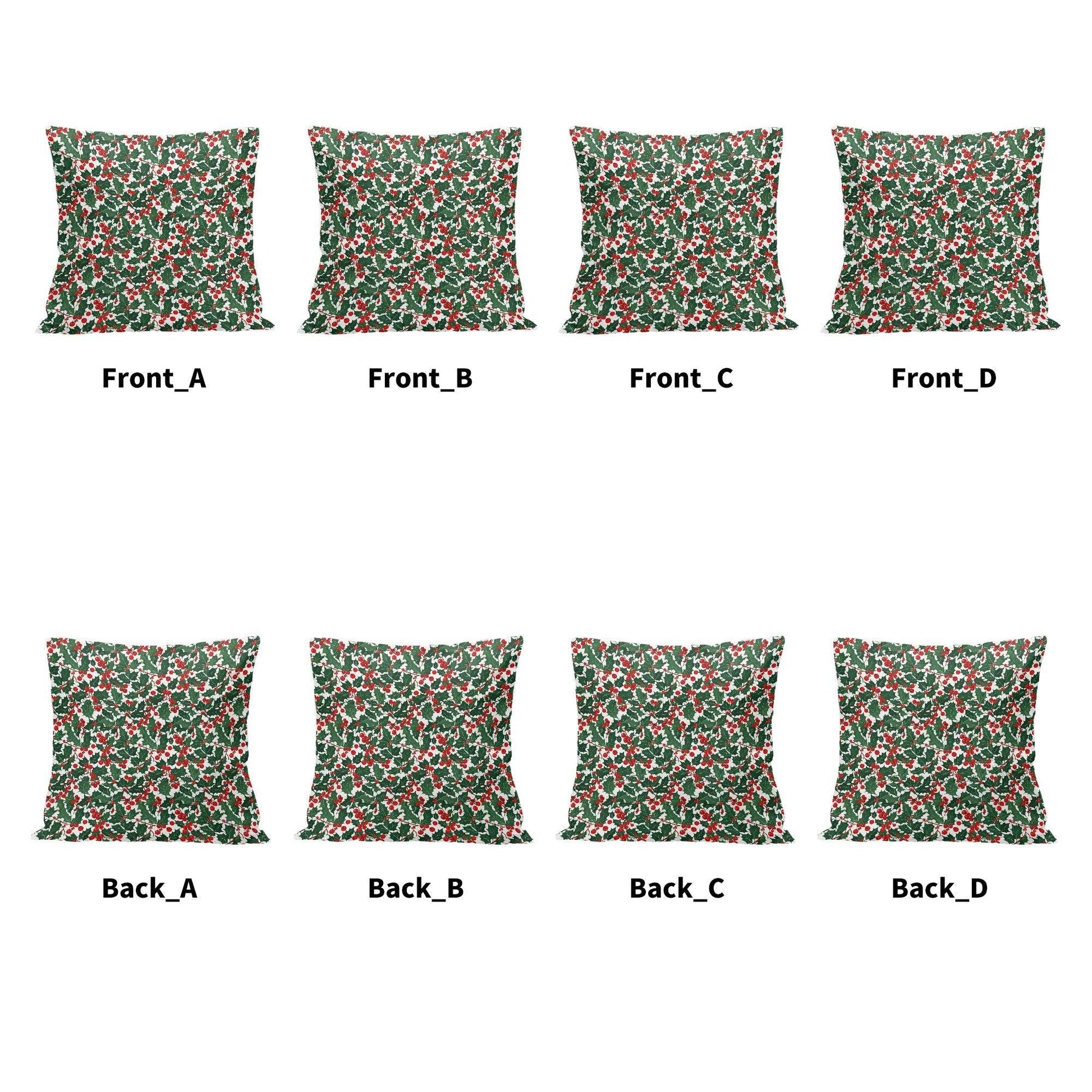 Christmas Holly Peach Velvet 4 Pcs Square Pillow Case Covers (5 sizes) - DeRose Seasonal