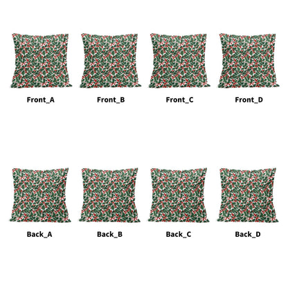 Christmas Holly Peach Velvet 4 Pcs Square Pillow Case Covers (5 sizes) - DeRose Seasonal
