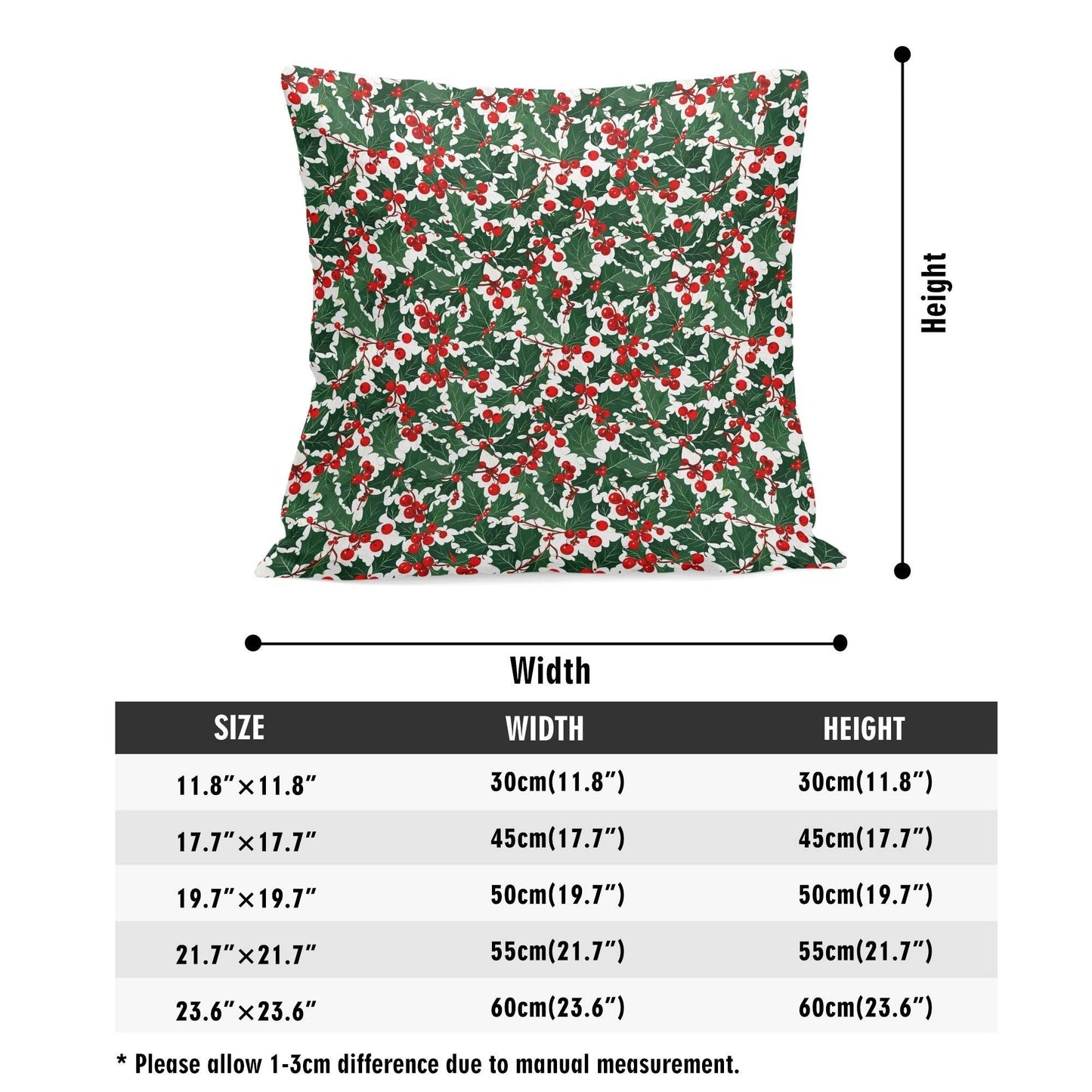 Christmas Holly Peach Velvet 4 Pcs Square Pillow Case Covers (5 sizes) - DeRose Seasonal