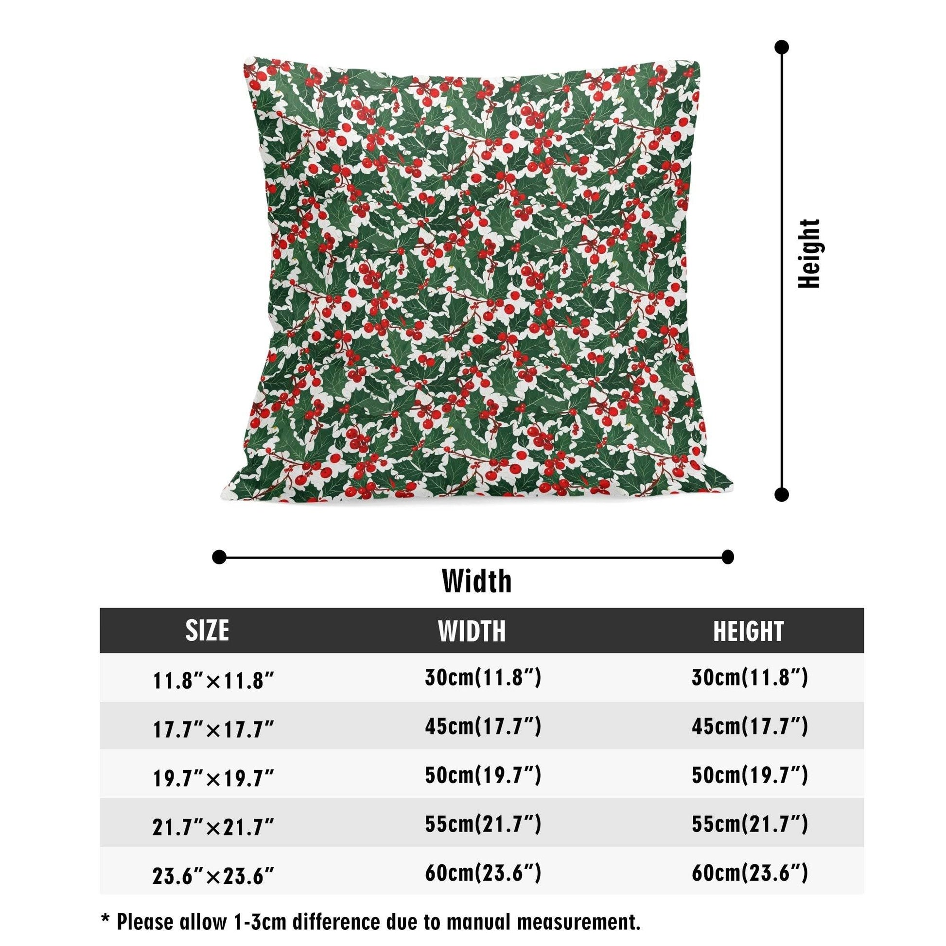 Christmas Holly Peach Velvet 4 Pcs Square Pillow Case Covers (5 sizes) - DeRose Seasonal