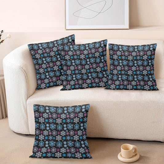 Party Snowflakes Peach Velvet 4 Pcs Square Pillow Case Covers (5 sizes) - DeRose Seasonal