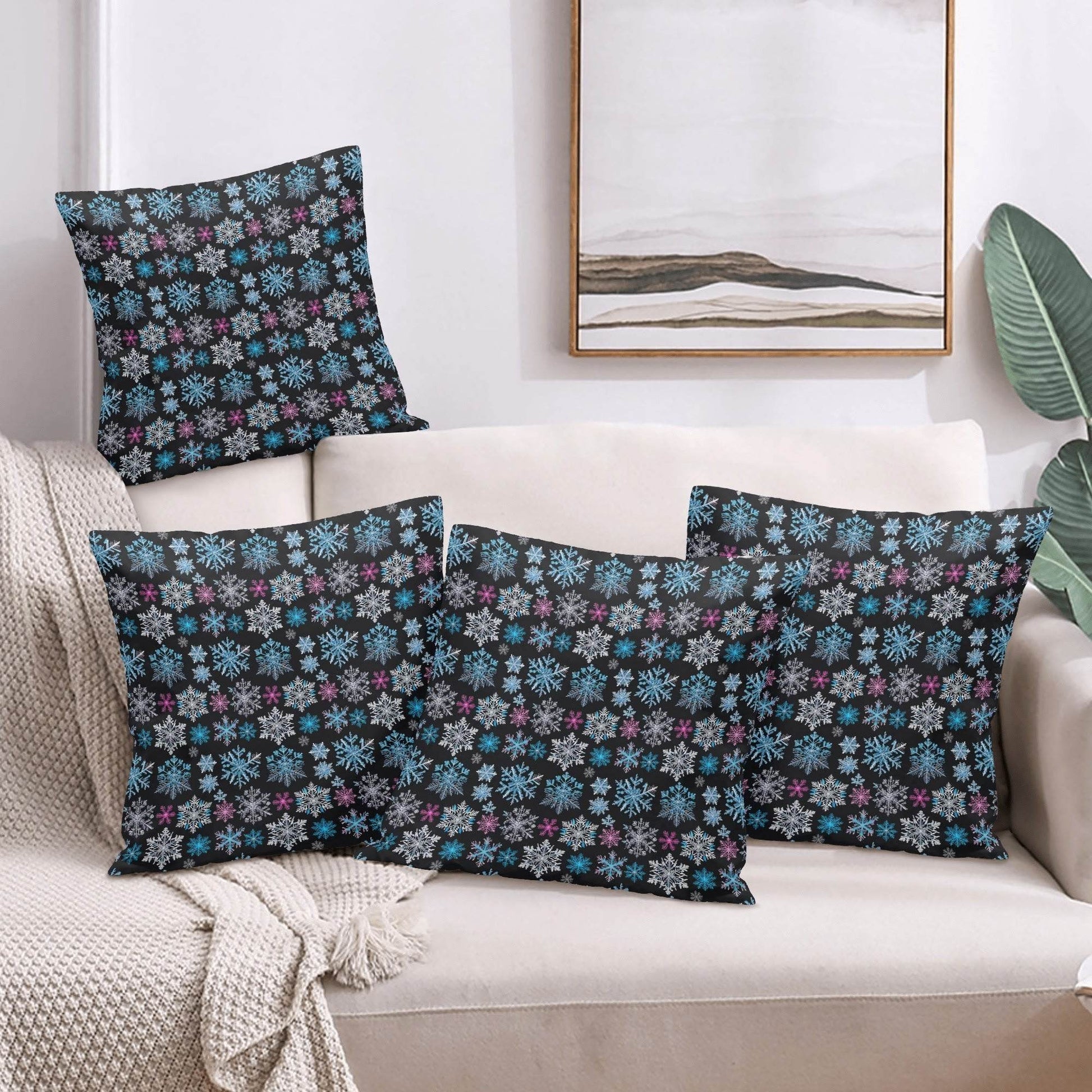 Party Snowflakes Peach Velvet 4 Pcs Square Pillow Case Covers (5 sizes) - DeRose Seasonal