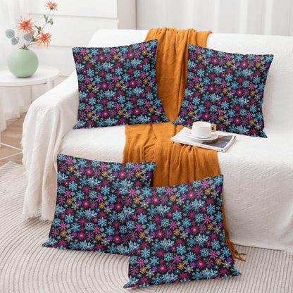 Colorful Party Snowflakes Peach Velvet 4 Pcs Square Pillow Case Covers (5 sizes) - DeRose Seasonal
