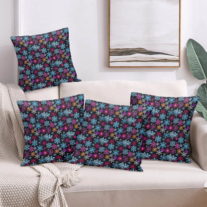 Colorful Party Snowflakes Peach Velvet 4 Pcs Square Pillow Case Covers (5 sizes) - DeRose Seasonal
