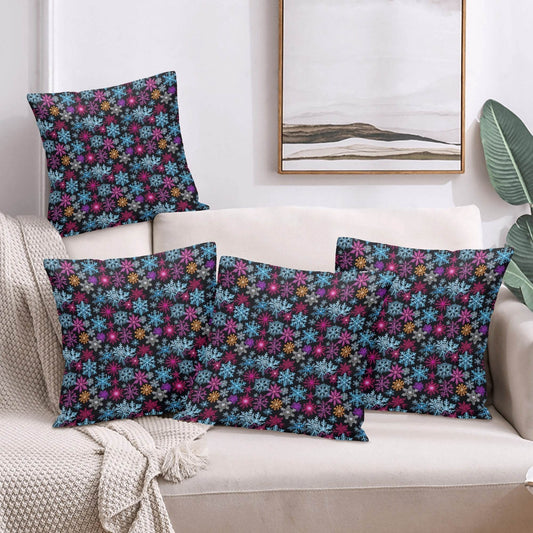 Colorful Party Snowflakes Peach Velvet 4 Pcs Square Pillow Case Covers (5 sizes) - DeRose Seasonal