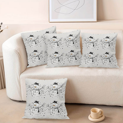 Frosty the Snowman Peach Velvet 4 Pcs Square Pillow Case Covers (5 sizes) - DeRose Seasonal